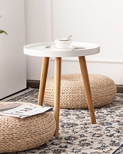 Giantex Round Side Table End Table with Wooden Tray