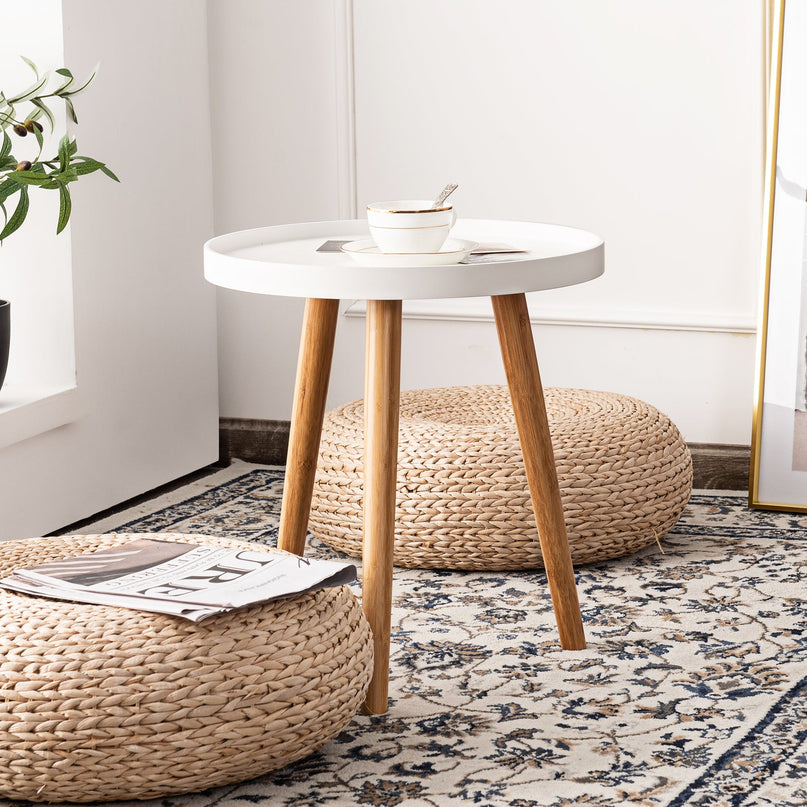 Giantex Round Side Table End Table with Wooden Tray
