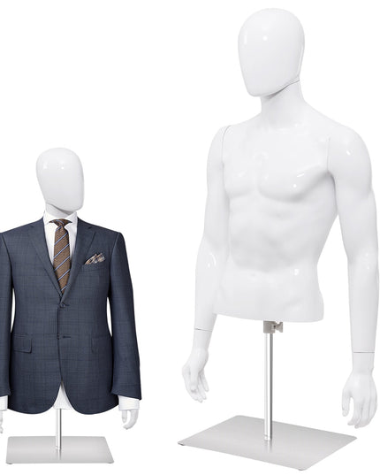 Giantex Male Mannequin Torso Adjustable Height Detachable Arms Dress Form Display w/Metal Stand, Bright White