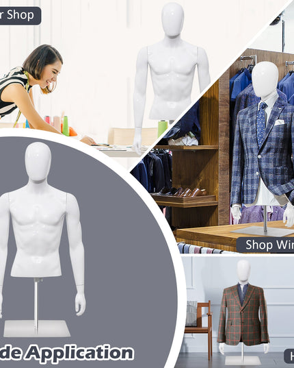 Giantex Male Mannequin Torso Adjustable Height Detachable Arms Dress Form Display w/Metal Stand, Bright White