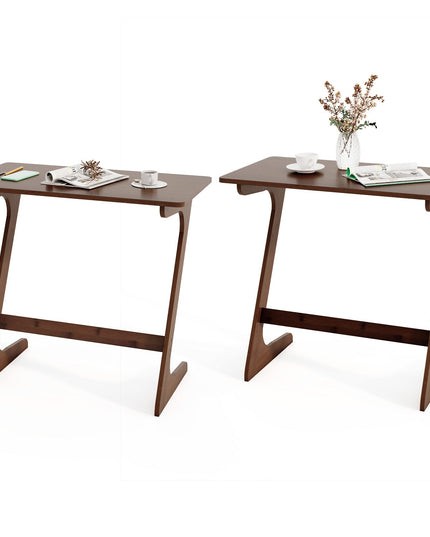 Giantex Bamboo TV Tray Table, Z Shaped Sofa Couch Side Table for Eating Snacks Coffee Laptop