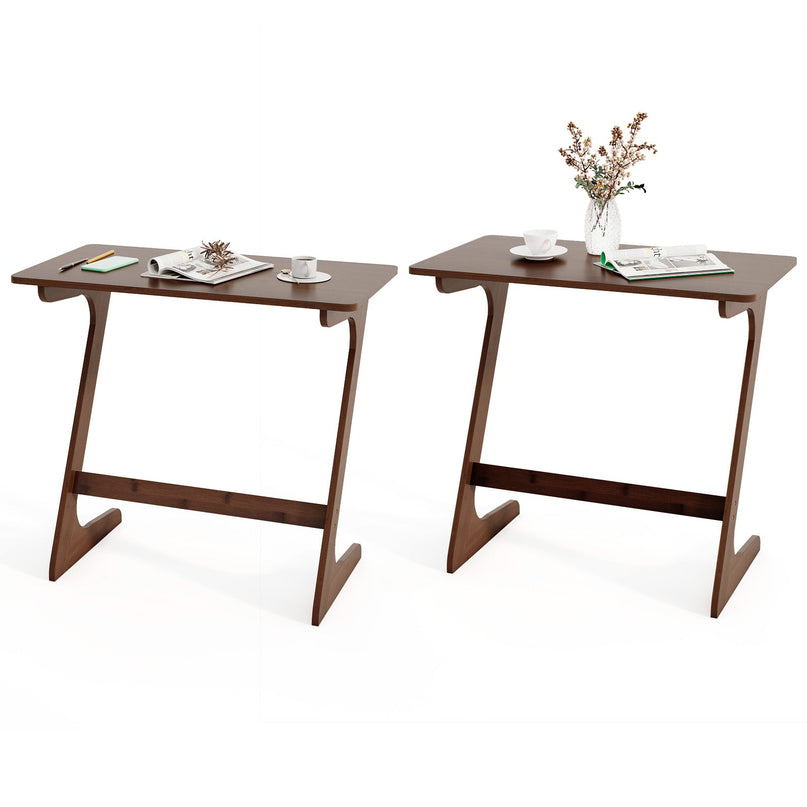 Giantex Bamboo TV Tray Table, Z Shaped Sofa Couch Side Table for Eating Snacks Coffee Laptop