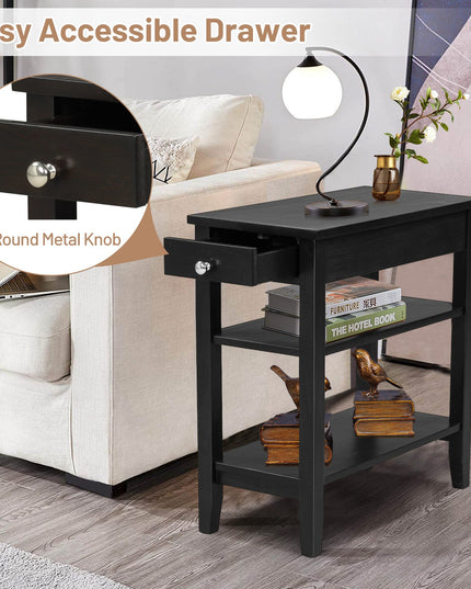 Giantex End Table Sofa Side Table with Drawer, 3-Tier Nightstand with Storage Shelves