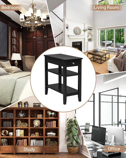 Giantex End Table Sofa Side Table with Drawer, 3-Tier Nightstand with Storage Shelves