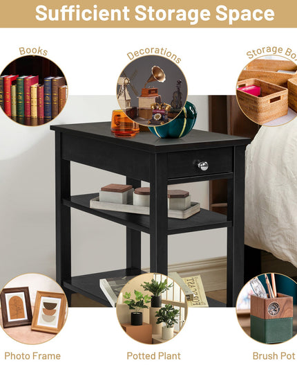Giantex End Table Sofa Side Table with Drawer, 3-Tier Nightstand with Storage Shelves