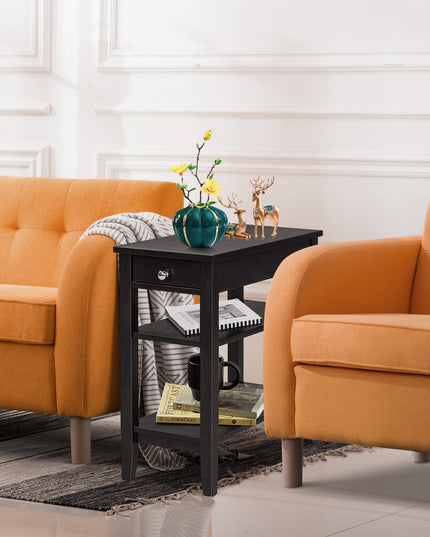 Giantex End Table Sofa Side Table with Drawer, 3-Tier Nightstand with Storage Shelves