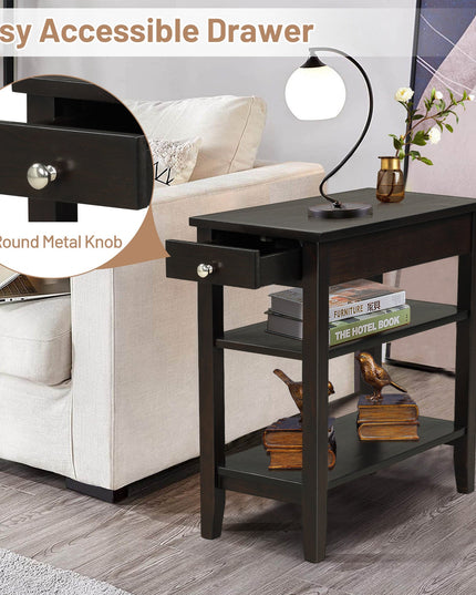 Giantex End Table Sofa Side Table with Drawer, 3-Tier Nightstand with Storage Shelves