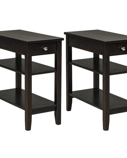 Giantex End Table Sofa Side Table with Drawer, 3-Tier Nightstand with Storage Shelves