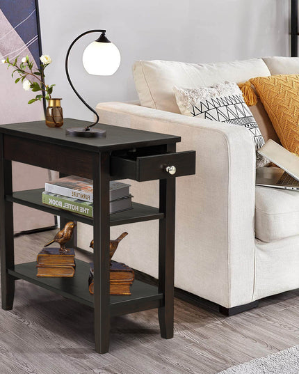 Giantex End Table Sofa Side Table with Drawer, 3-Tier Nightstand with Storage Shelves