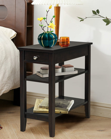 Giantex End Table Sofa Side Table with Drawer, 3-Tier Nightstand with Storage Shelves