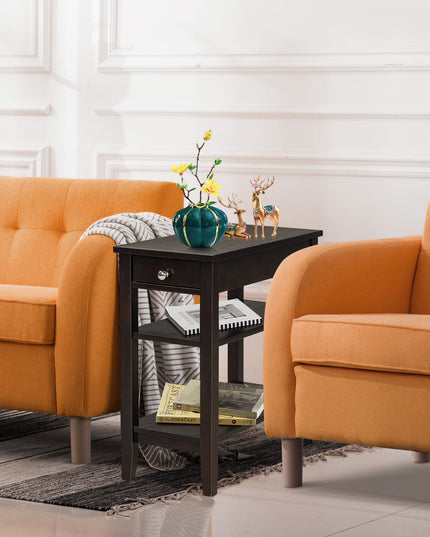 Giantex End Table Sofa Side Table with Drawer, 3-Tier Nightstand with Storage Shelves