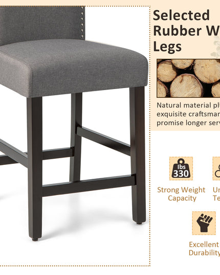 Giantex Bar Stools Set of 2, 25" Counter Height Bar Dining Chairs with Rubber Wood Legs