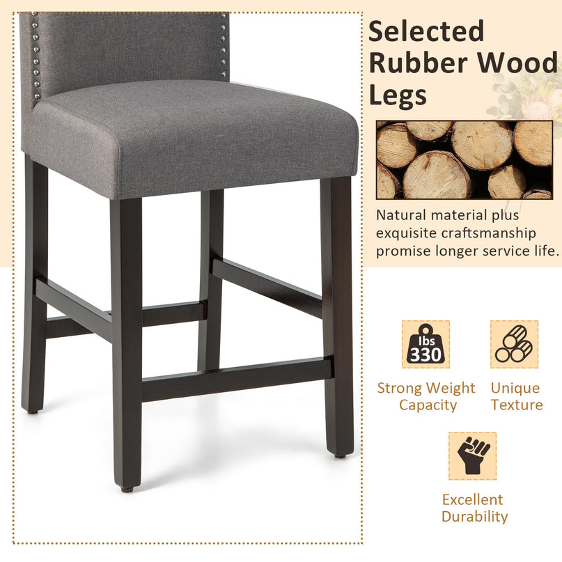 Giantex Bar Stools Set of 2, 25" Counter Height Bar Dining Chairs with Rubber Wood Legs