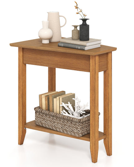 Giantex White Wedge End Table Set of 1 or 2, Triangle Side Table with Storage Shelf and Solid Wood Legs