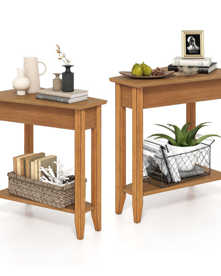 Giantex White Wedge End Table Set of 1 or 2, Triangle Side Table with Storage Shelf and Solid Wood Legs