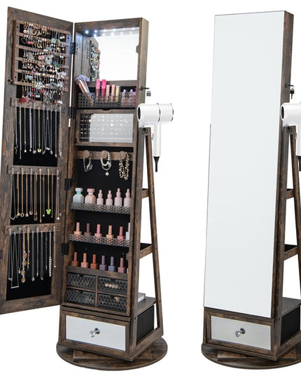 360° Swivel Jewelry Cabinet Armoire with 64.5" H Full Length Mirror - Giantex