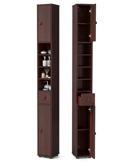 Giantex Slim Bathroom Storage Cabinet - 71" Tall Narrow Floor Cabinet Cupboard with 2 Doors, 5 Adjustable Shelves, 1 Drawer