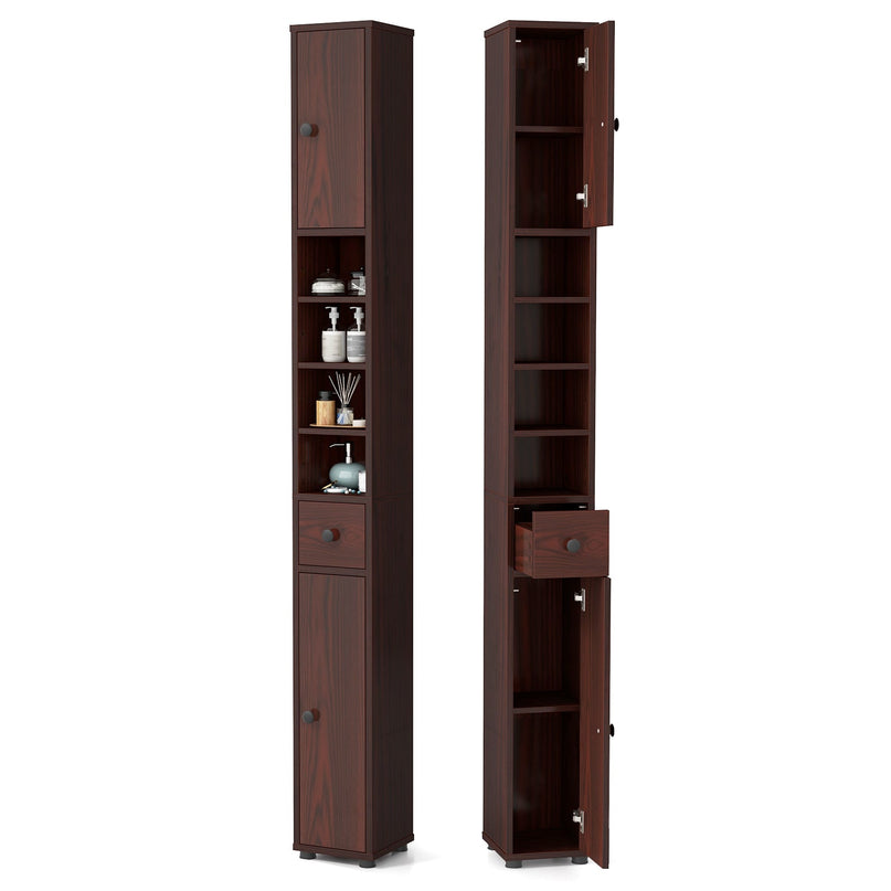 Giantex Slim Bathroom Storage Cabinet - 71" Tall Narrow Floor Cabinet Cupboard with 2 Doors, 5 Adjustable Shelves, 1 Drawer