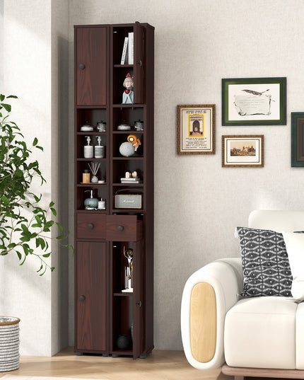 Giantex Slim Bathroom Storage Cabinet - 71" Tall Narrow Floor Cabinet Cupboard with 2 Doors, 5 Adjustable Shelves, 1 Drawer