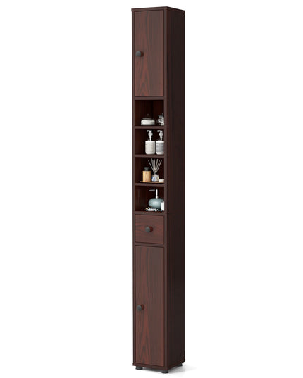 Giantex Slim Bathroom Storage Cabinet - 71" Tall Narrow Floor Cabinet Cupboard with 2 Doors, 5 Adjustable Shelves, 1 Drawer