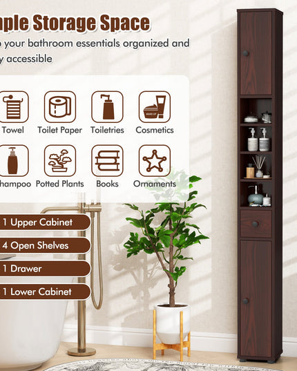 Giantex Slim Bathroom Storage Cabinet - 71" Tall Narrow Floor Cabinet Cupboard with 2 Doors, 5 Adjustable Shelves, 1 Drawer