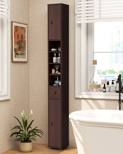 Giantex Slim Bathroom Storage Cabinet - 71" Tall Narrow Floor Cabinet Cupboard with 2 Doors, 5 Adjustable Shelves, 1 Drawer