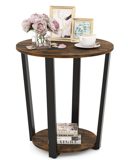Giantex Round End Table Set of 1/2, 2-Tier Side Sofa Table with Open Storage Shelf and Metal Frame