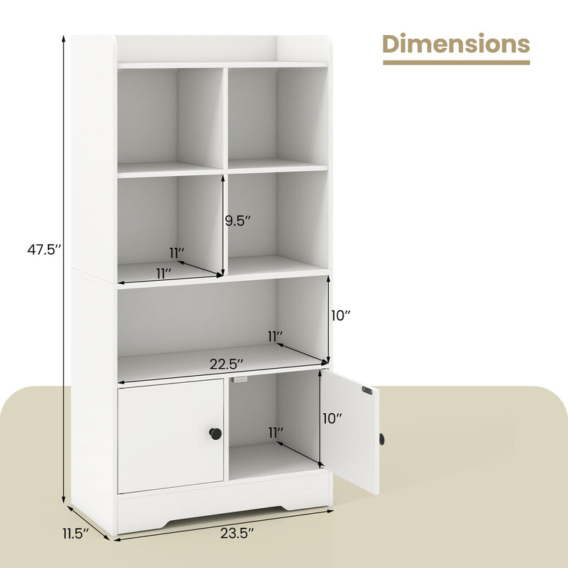 Giantex 4-Tier Bookcase with Doors, 47.5'' Tall Freestanding White Bookshelf with 3 Shelf