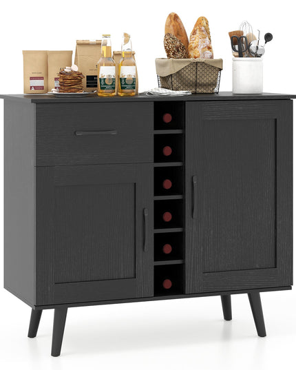 Giantex Buffet Sideboard Storage Cabinet - Wood Pantry Cupboard with 6-Bottle Wine Rack