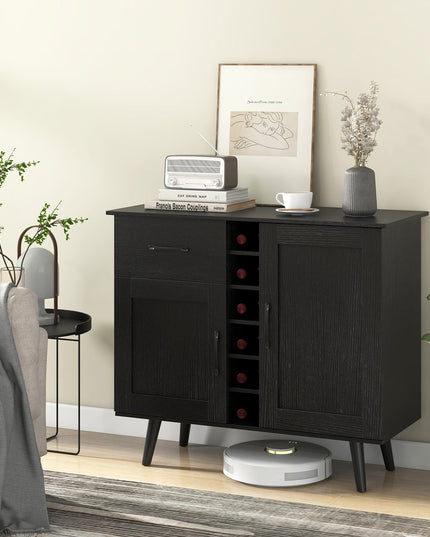 Giantex Buffet Sideboard Storage Cabinet - Wood Pantry Cupboard with 6-Bottle Wine Rack