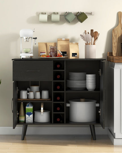 Giantex Buffet Sideboard Storage Cabinet - Wood Pantry Cupboard with 6-Bottle Wine Rack