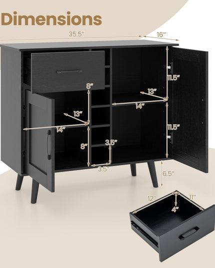 Giantex Buffet Sideboard Storage Cabinet - Wood Pantry Cupboard with 6-Bottle Wine Rack