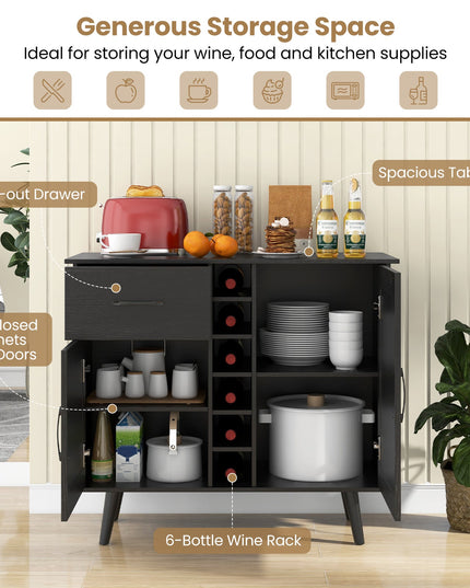 Giantex Buffet Sideboard Storage Cabinet - Wood Pantry Cupboard with 6-Bottle Wine Rack