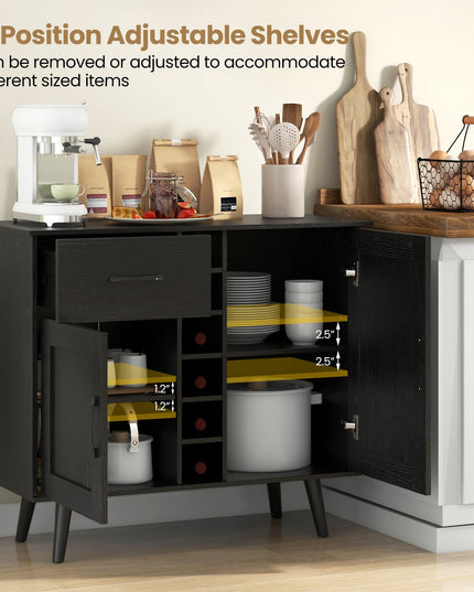 Giantex Buffet Sideboard Storage Cabinet - Wood Pantry Cupboard with 6-Bottle Wine Rack