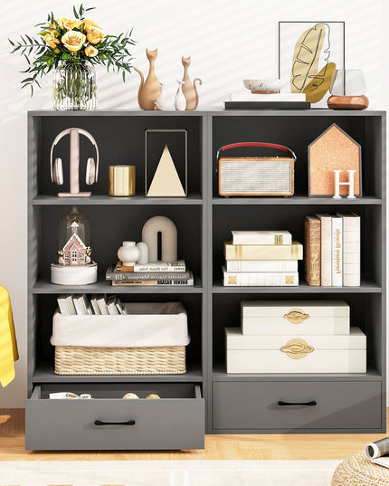 Giantex 4 Tier Bookcase with Drawer, 48" Tall Floor Standing Organizer Display Storage Shelves with Anti-toppling Device