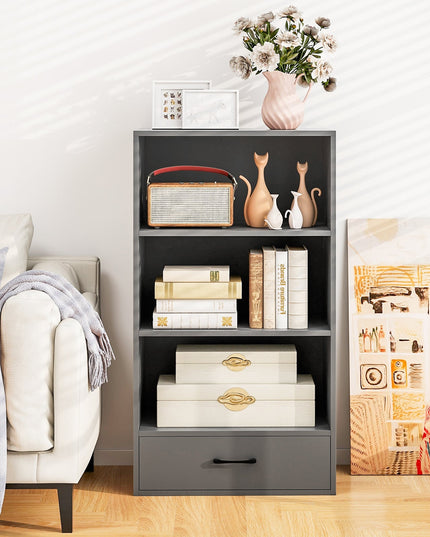 Giantex 4 Tier Bookcase with Drawer, 48" Tall Floor Standing Organizer Display Storage Shelves with Anti-toppling Device
