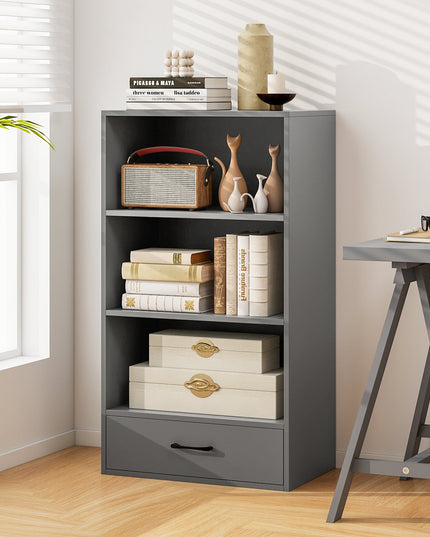 Giantex 4 Tier Bookcase with Drawer, 48" Tall Floor Standing Organizer Display Storage Shelves with Anti-toppling Device