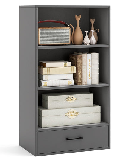 Giantex 4 Tier Bookcase with Drawer, 48" Tall Floor Standing Organizer Display Storage Shelves with Anti-toppling Device