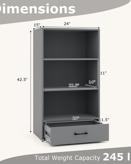 Giantex 4 Tier Bookcase with Drawer, 48" Tall Floor Standing Organizer Display Storage Shelves with Anti-toppling Device