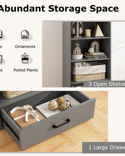 Giantex 4 Tier Bookcase with Drawer, 48" Tall Floor Standing Organizer Display Storage Shelves with Anti-toppling Device