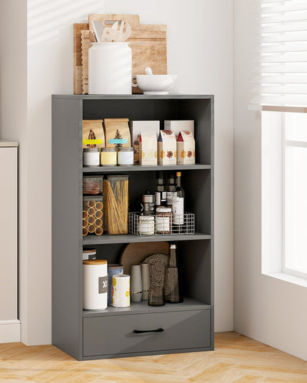 Giantex 4 Tier Bookcase with Drawer, 48" Tall Floor Standing Organizer Display Storage Shelves with Anti-toppling Device