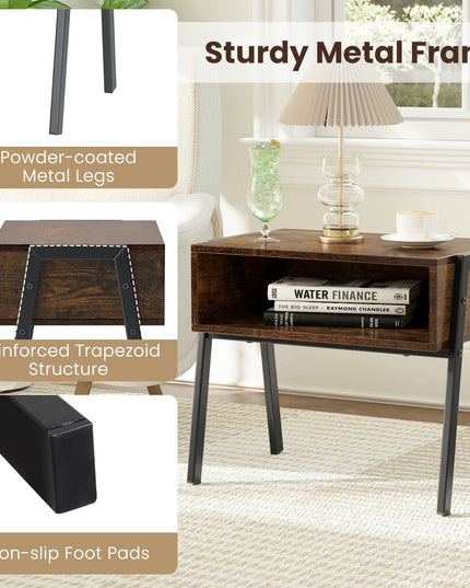 Giantex Stackable End Table Set of 2, Compact Nightstands w/Metal Frame & Open Compartments