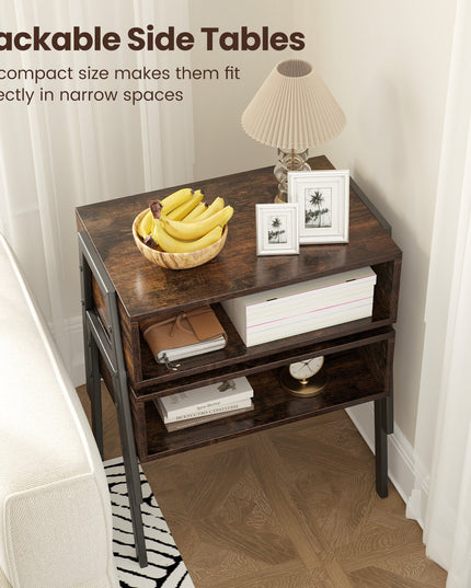 Giantex Stackable End Table Set of 2, Compact Nightstands w/Metal Frame & Open Compartments