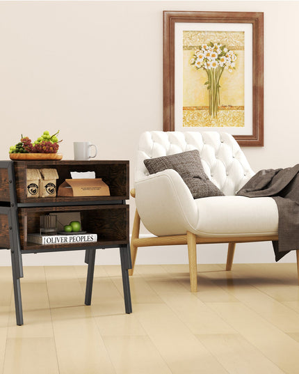 Giantex Stackable End Table Set of 2, Compact Nightstands w/Metal Frame & Open Compartments