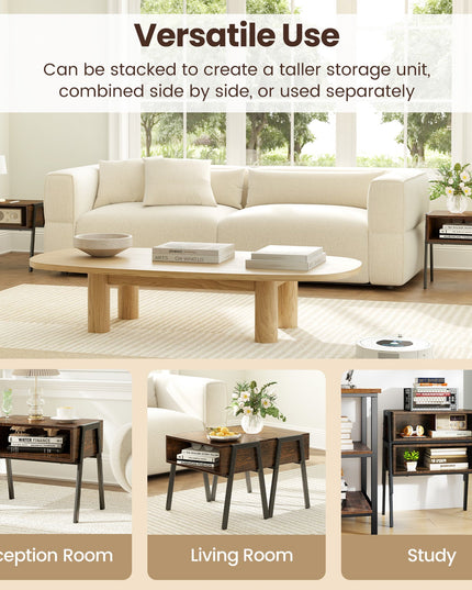 Giantex Stackable End Table Set of 2, Compact Nightstands w/Metal Frame & Open Compartments