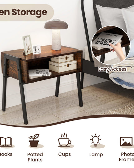 Giantex Stackable End Table Set of 2, Compact Nightstands w/Metal Frame & Open Compartments