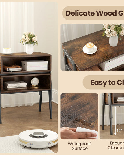Giantex Stackable End Table Set of 2, Compact Nightstands w/Metal Frame & Open Compartments