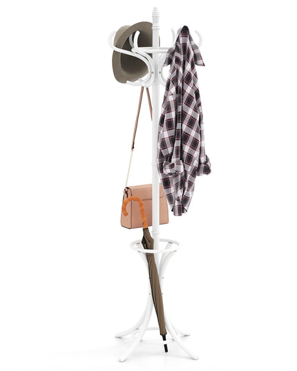 Giantex Solid Wood Coat Rack, Freestanding Hall Tree w/12 Hooks, Umbrella Holder, Entryway Hanger Stand for Coat