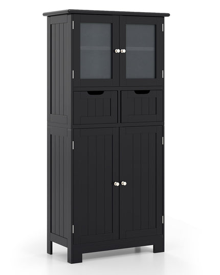 Giantex Floor Storage Cabinet, Freestanding Bathroom Cabinet with 2 Glass Doors, 2 Drawers & Adjustable Shelves, White