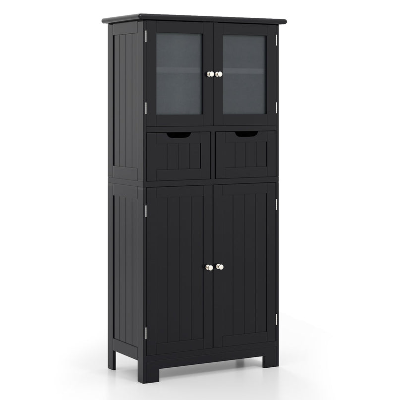 Giantex Floor Storage Cabinet, Freestanding Bathroom Cabinet with 2 Glass Doors, 2 Drawers & Adjustable Shelves, White